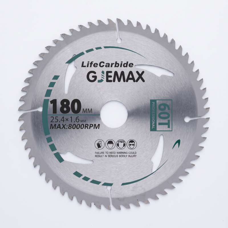 GJEMAX Kreissägeblatt Holz 180 mm | 60 Zähne HM | Bohrung 25,4 mm
