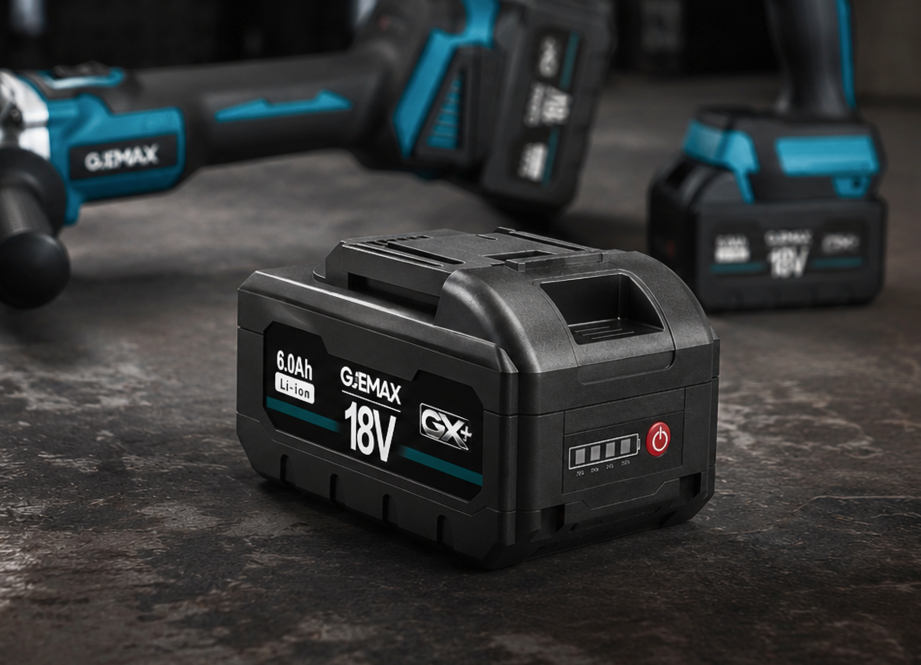 GJEMAX GX+ 18V 6.0Ah Akku vor GX+ Geräten